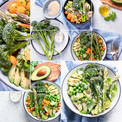 Buddha bowls collage. Healthy food