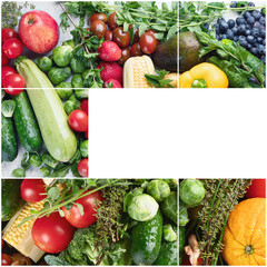 Collage of healthy diet background. Clean and detox eating.