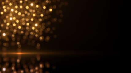 Abstract luxury background with golden glitter lights. Glowing particles on dark. Glittering effect.  