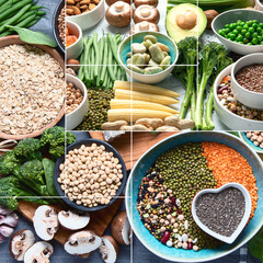 Collage of healthy food for vegans and vegetarian.