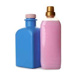 Bottles with laundry liquid isolated on white background