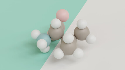 Valine (l-valine, Val, V) amino acid molecule. 3D rendering.