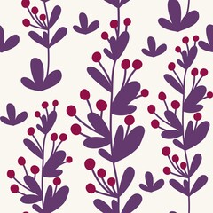 Seamless plant pattern, branches, leaves and herbs, botany, ideal for drawing on fabric or interior decoration