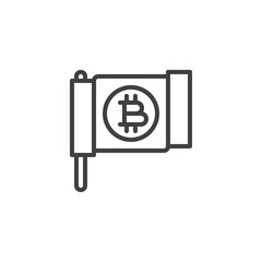 Bitcoin flag line icon. linear style sign for mobile concept and web design. Cryptocurrency money flag outline vector icon. Symbol, logo illustration. Vector graphics
