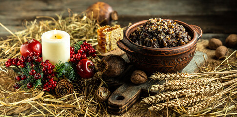 Kutia. Traditional ukrainian Christmas ceremonial grain dish with honey, raisins and poppy seeds....