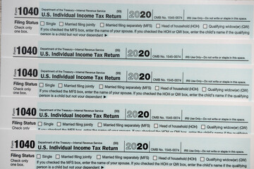 Fototapeta na wymiar 1040 US form individual income tax return form 2020