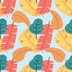 Abstract seamless pattern with tropical  leaves. Hand draw texture.