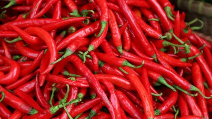 Ripe Red Hot Chili in The Basket for Sale in The Vegetables Asian Market