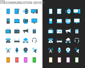 Communication device icons light and dark theme. Pixel perfect.