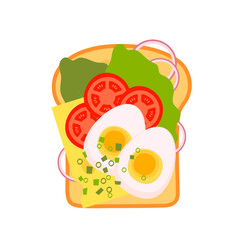 Sandwich top view set. Burger toast for healthy breakfast or lunch on white background. Fast food elements, flat vector illustration.