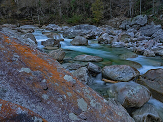 On the bank of the stony river bed