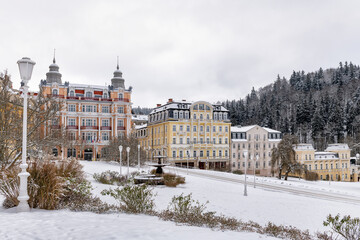Fototapeta na wymiar Spa architecture in winter - Marianske Lazne (Marienbad) - Czech Republic