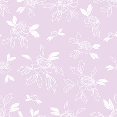 Pastel purple and white peony floral vector repeat pattern, cute.