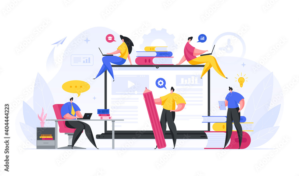 Poster people customize and promote web educational resource vector concept.