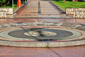 The park in the center of Puerto Natales, Chile