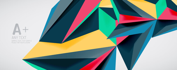 Vector triangle geometric backgrounds. Low poly 3d shape on light backdrop. Vector illustration for covers, banners, flyers and posters and other designs