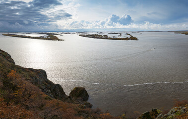 Russia. Khabarovsk region. A beautiful view of the river named Cupid. The Amur River near the villages of Malmij and Nergen .