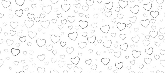 Seamless pattern of black hearts on a white background. Love symbol ornament minimalistic symmetrical romantic composition.