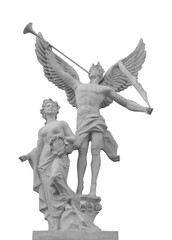 Angel sculpture with wings on white background