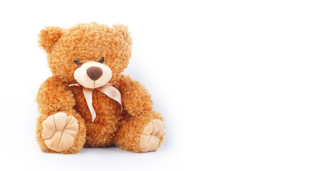 Toys - Baby teddy bear sits on white