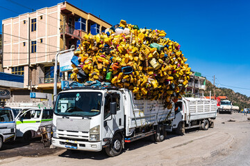 Truck with plastic bottles Tigray, Northern Ethiopia, Africa