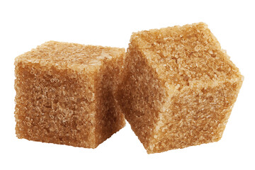 Brown cane sugar cubes isolated on white background, clipping path, full depth of field
