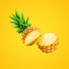 pineapple on yellow color background, Minimal creative food concept