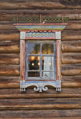 Window of old russian wooden house