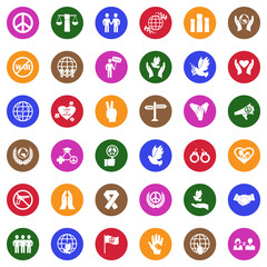 Peace Icons. White Flat Design In Circle. Vector Illustration.