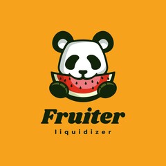 Vector Logo Illustration Panda Fruit Simple Mascot Style.