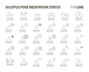 lotus pose meditation 30 icons set - Pictograms with editable stroke