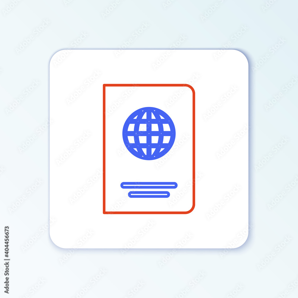 Poster line passport with biometric data icon isolated on white background. identification document. colorf