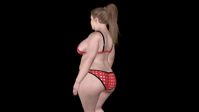 Fat woman losing weight, close up, luma matte