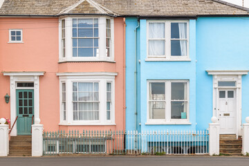 Colourful terraced houses in Southwold, a seaside town in the UK