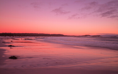 Beautiful sunrise over Picnic Rocks Beach. Mount William National Park. Part of The Bay of Fires Conservation Area. North Eastern Tasmania, Australia.