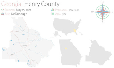 Large and detailed map of Henry county in Georgia, USA.