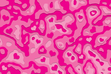 3d abstract background of pink paper cutout layers with heart shapes.