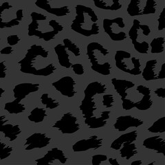 Obraz na płótnie Canvas Leopard pattern design in black and grey colors - funny monochrome drawing seamless pattern. Lettering poster or t-shirt textile graphic design. wallpaper, wrapping paper.