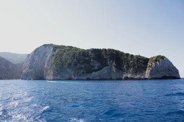 Fototapeta na wymiar Navagio beach, Shipwreck Bay in Zakynthos, Greece, view from the yacht