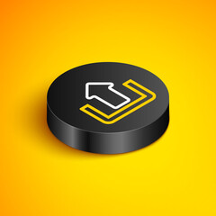 Isometric line Upload icon isolated on yellow background. Up arrow. Black circle button. Vector.