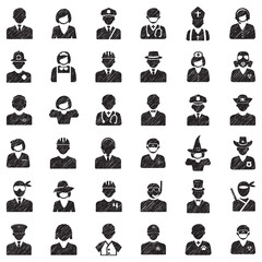 People Icons. Black Scribble Design. Vector Illustration.
