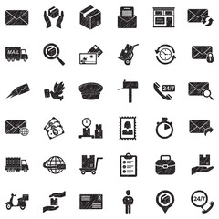 Post Office Icons. Black Scribble Design. Vector Illustration.