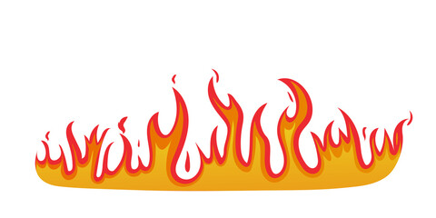 Fire icon. Logo of flame. Graphic symbol of hot fire. Ignite of bonfire. Red blaze isolated on white background. Color fireball for cartoon illustration. Campfire with flash. Design element. Vector