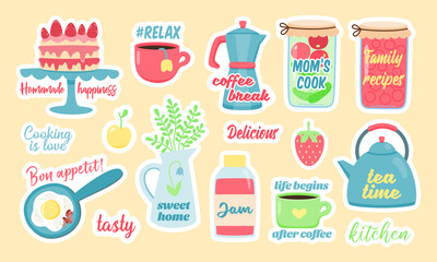 Creative stickers with homemade drinks and snacks