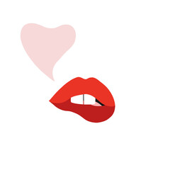 Talking mouth with empty speech bubble for quote. Sexy woman lips with french red lipstick makeup vector illustration isolated on white 