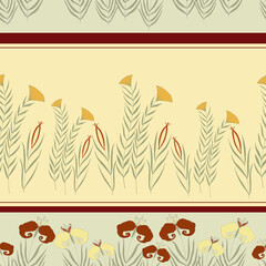 Fototapeta na wymiar Seamless pattern with stylized flowers and stripes. Pastel shades.