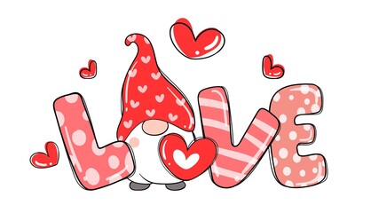 Draw sweet love gnome with love for valentine day.
