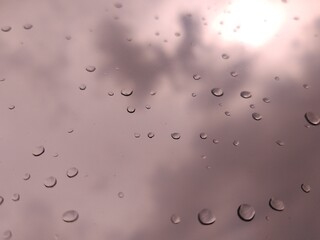 Beautiful twilight with rainwater that made an impression on the windshield