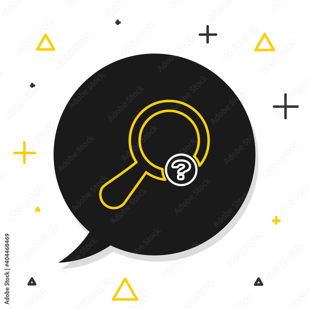 Poster line unknown search icon isolated on white background. magnifying glass and question mark. colorful 