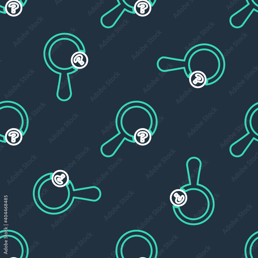 Poster line unknown search icon isolated seamless pattern on black background. magnifying glass and questio